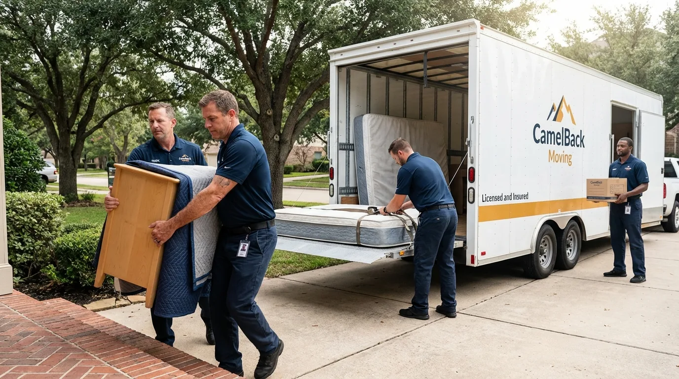 Crew loading residential truck for cross-state move from Krotz Springs, LA