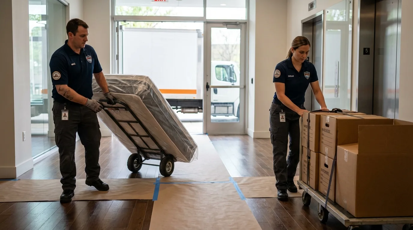 Professional apartment movers loading elevator in Krotz Springs, LA